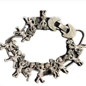 Vintage Tofa Cheerleader Cheer Squad Charm Silver Tone Slide Bracelet